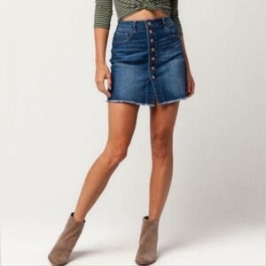 Indigo Rein Button Up Cotton Blend Denim Jean Mini Skirt Size 7/27